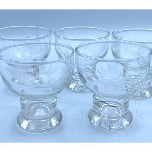 Etched Clear Crystal Footed Cordial Liqueur Glass 3" Set of 5 Vintage